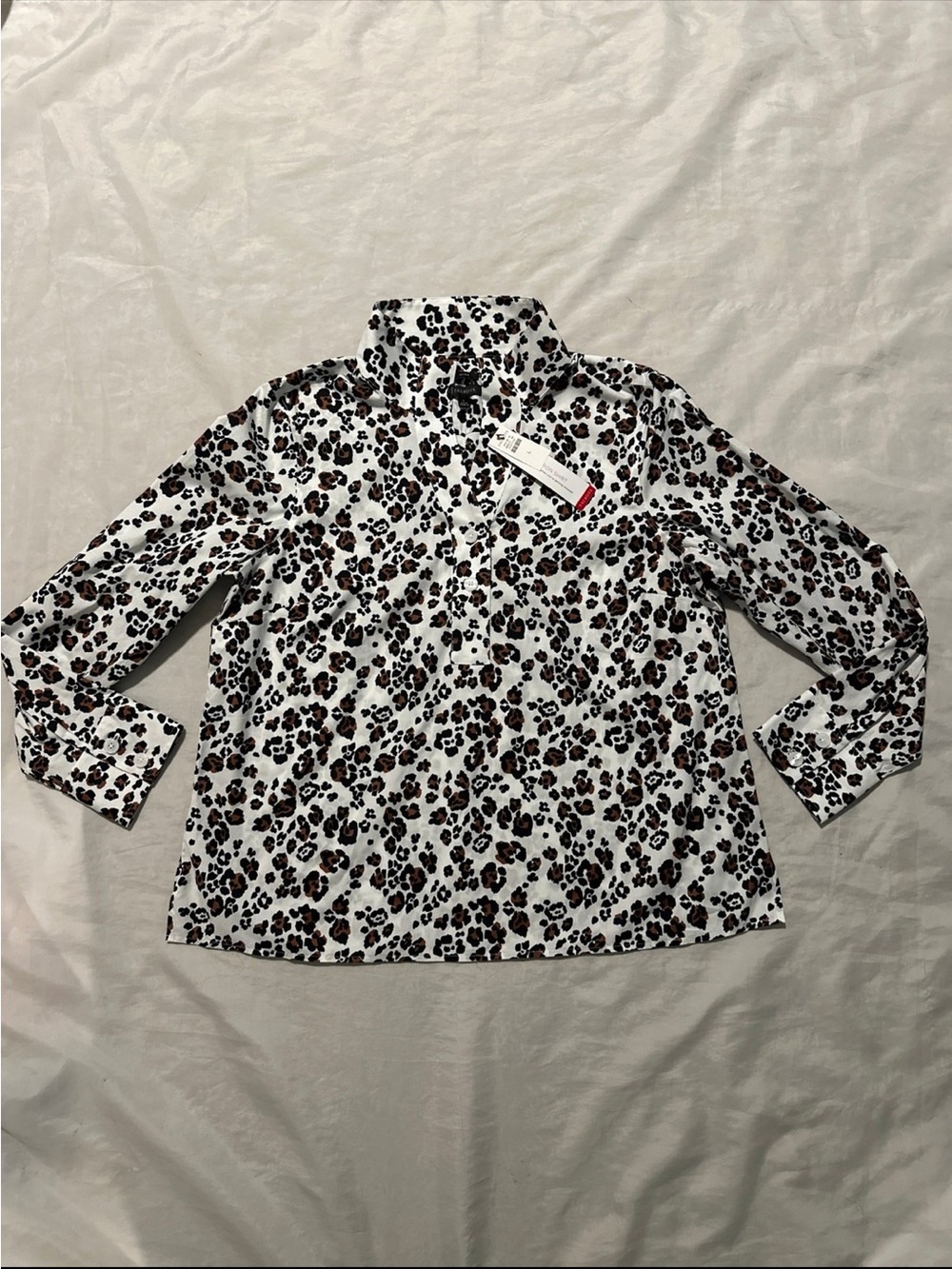 NWT Talbots Non-Iron Leopard Print Top Sz L